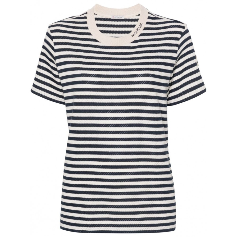 Moncler Striped pointelle-knit T-shirt White MCS29538