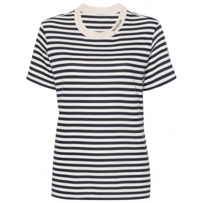 Moncler Striped pointelle-knit T-shirt White MCS29538