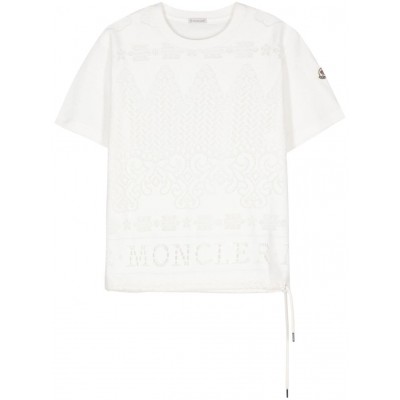 Moncler lace-panel Cotton T-shirt White MCS28698