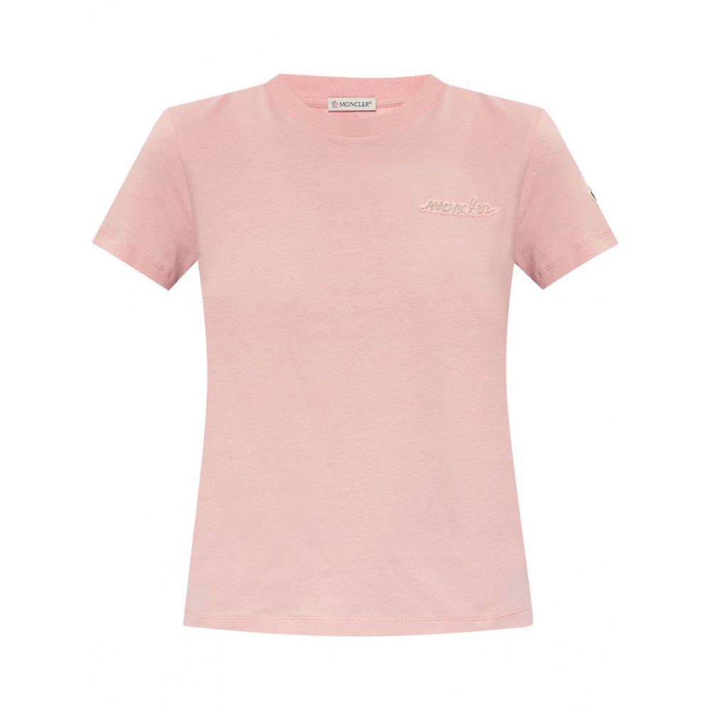 Moncler logo-patch Cotton T-shirt Pink MCS28951