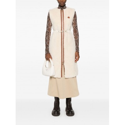 Moncler Sorbier faux-fur Midi Coat Neutrals MCS29516